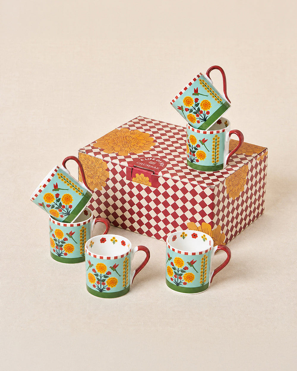 Rani Bagh Mugs Gift Set - Set of 6, 220 ml | Palace Memoirs | Gold Rim