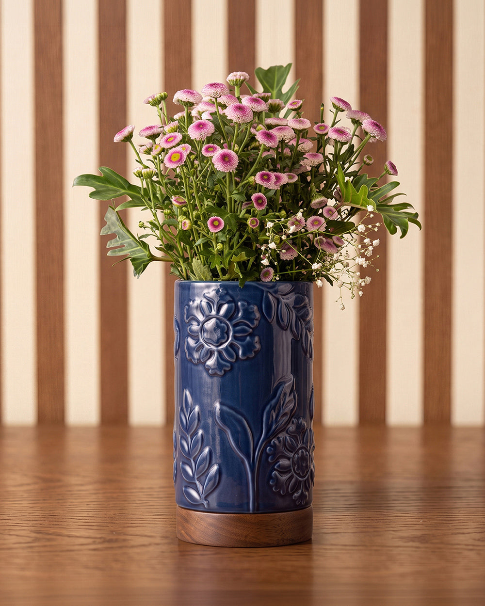 Midnight Bloom Vase with Wooden Base | Forest Folklore
