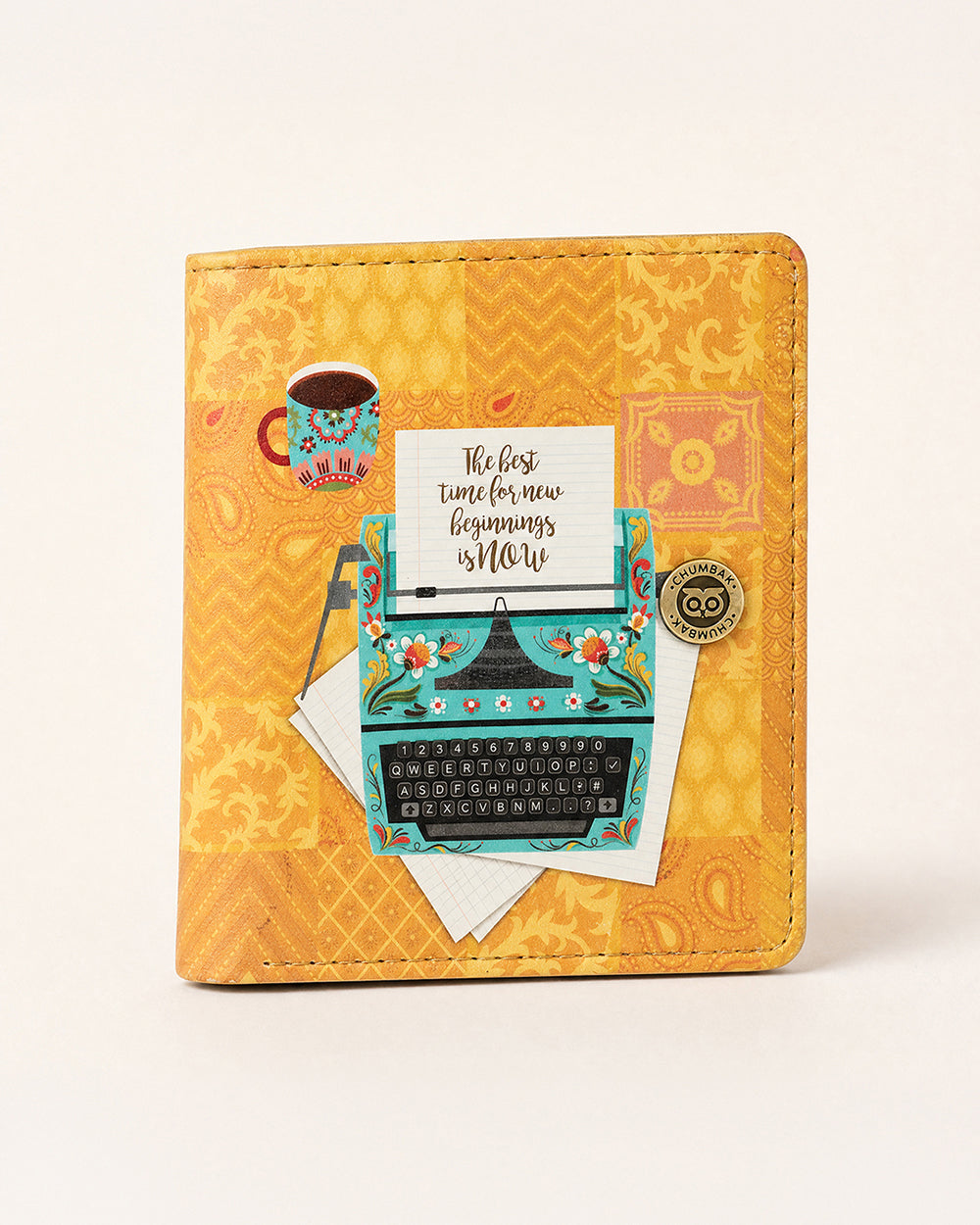 Floral Typewriter Yellow Printed Snap Button Wallet