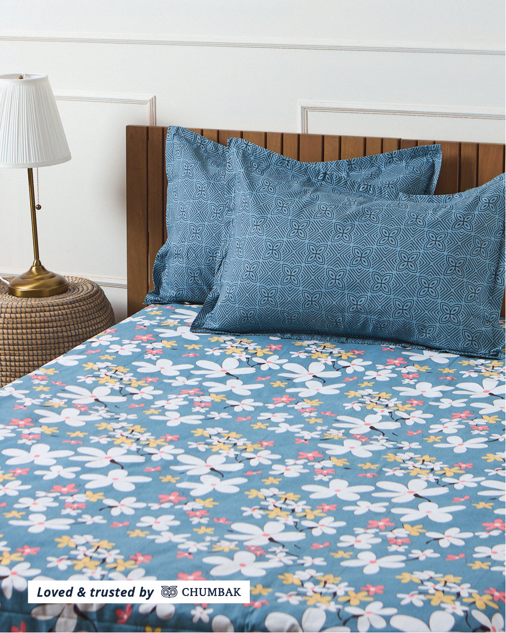 Blue Bloom - Queen Size Bedsheet Polycotton