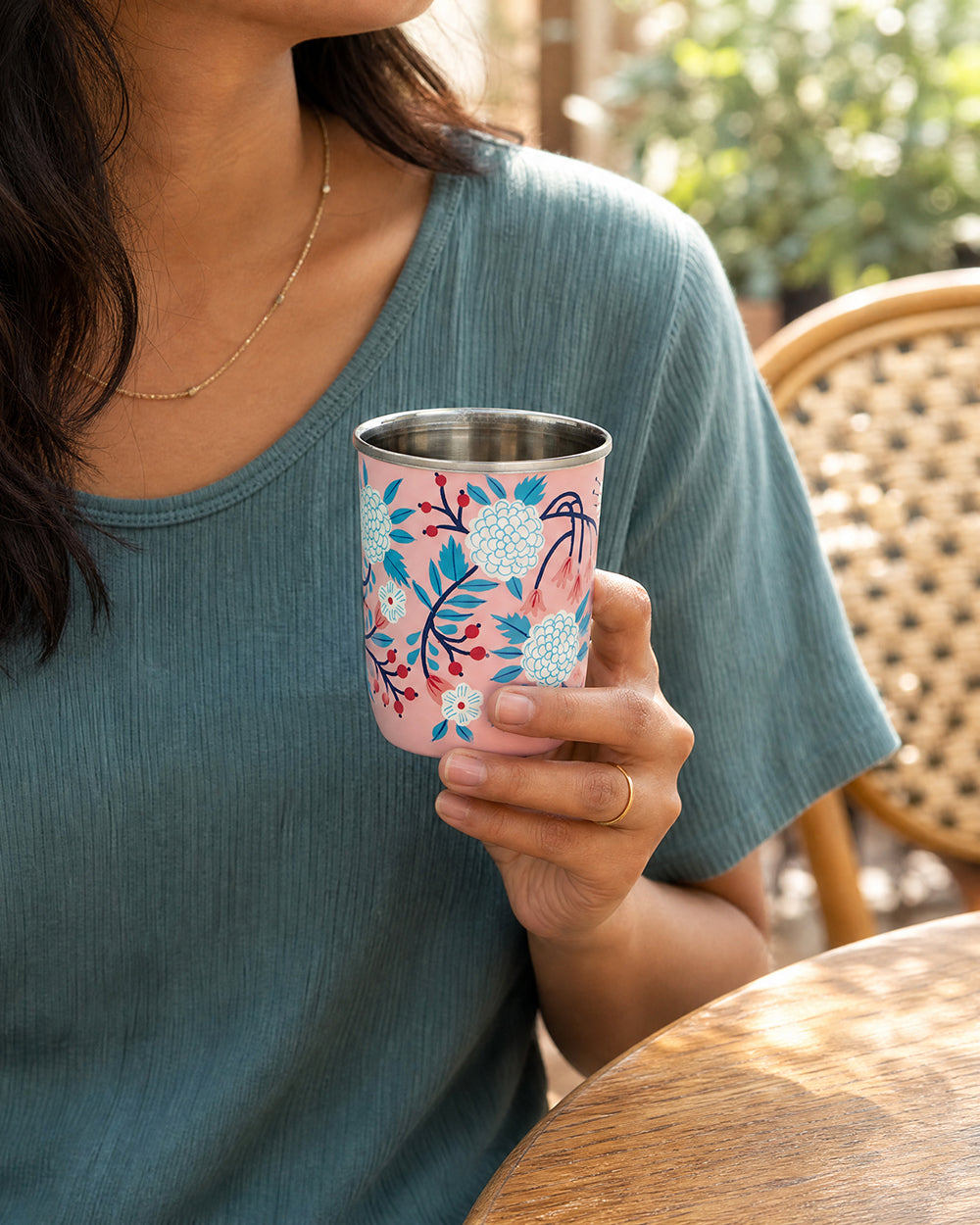 Peach Floral Steel Tumbler Small