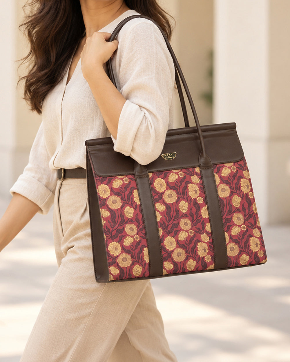 Teal by Chumbak Crimson Marigold Muse Flap Work Tote