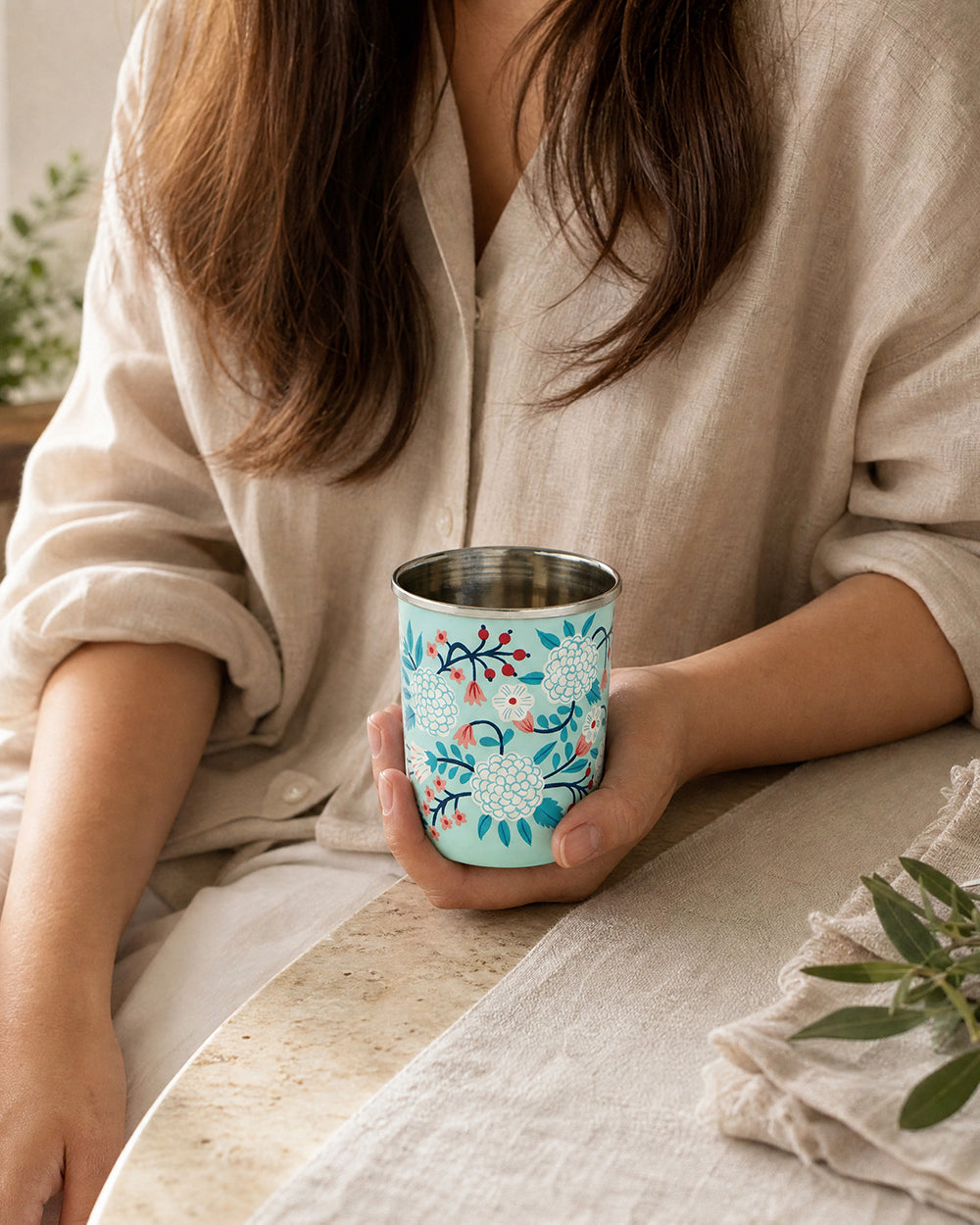 Blue Floral Steel Tumbler Small