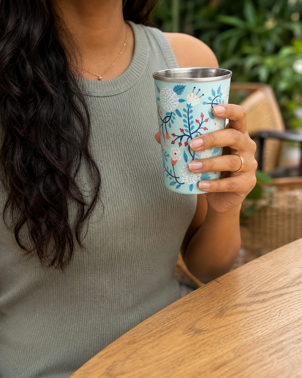 Blue Floral Steel Tumbler Large