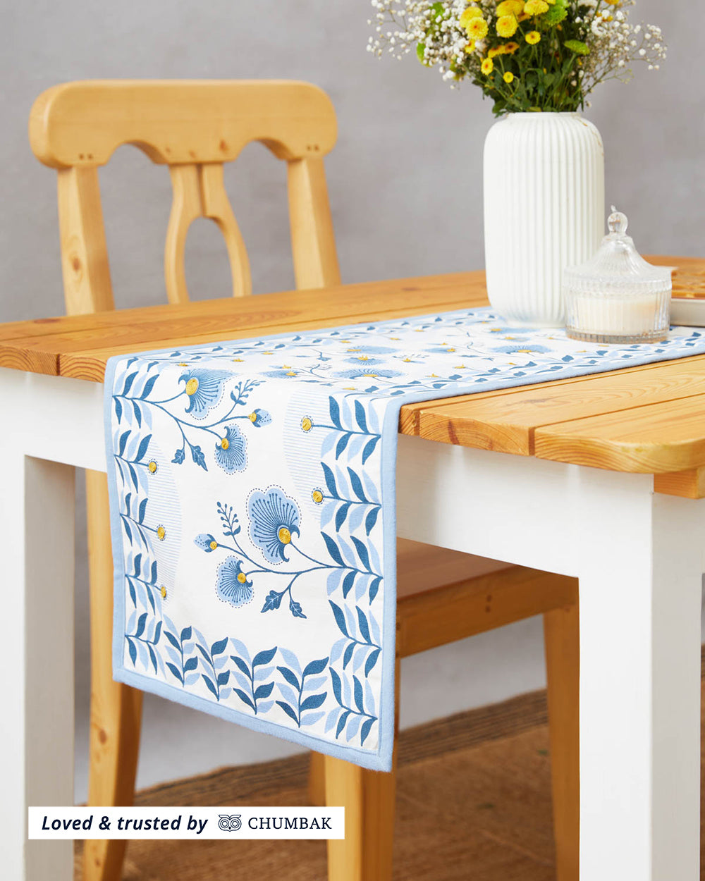 Indigo Garden Table Runner, 78″ x 13″