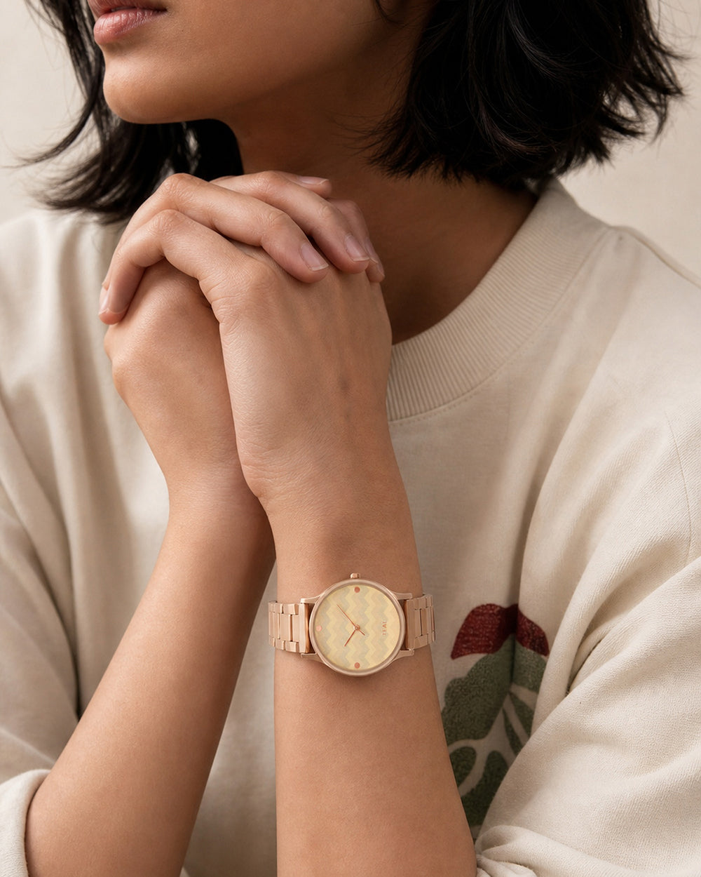 Teal by Chumbak Chevron Watch,Stainless Steel Link Strap