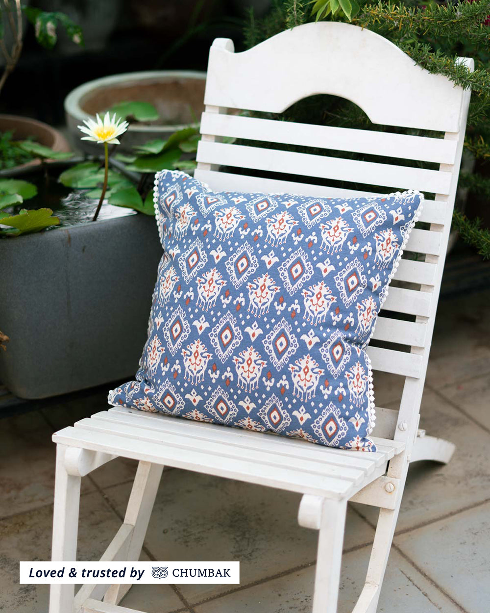 Indigo Ikat Cushion Cover, 16"