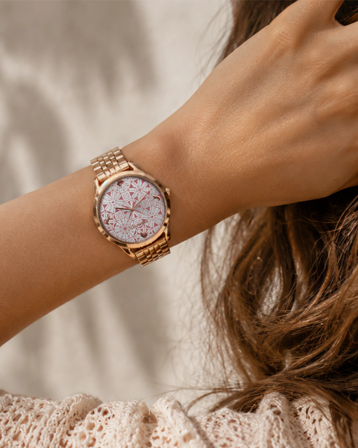 Teal by Chumbak Mosaic Meow Watch | Rose Gold Dial, Mesh Strap