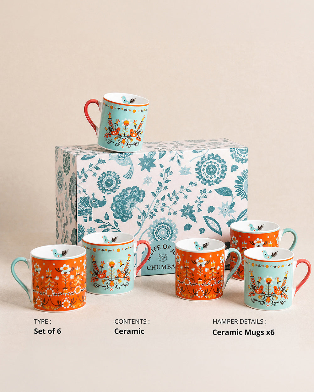 Valley Bloom Tea Mugs Gift Set of 6