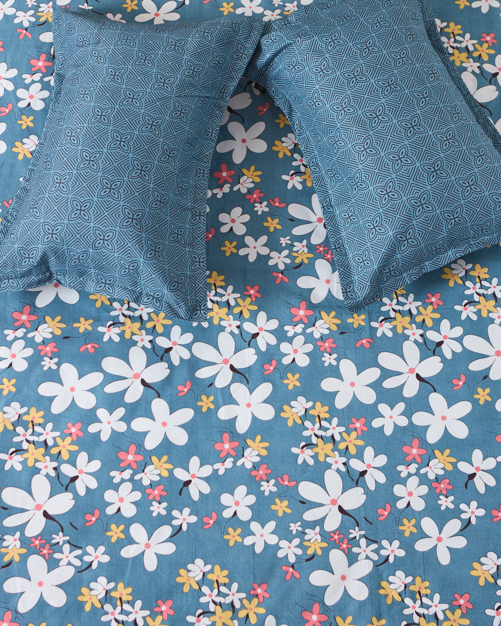 Blue Bloom - Queen Size Bedsheet Polycotton