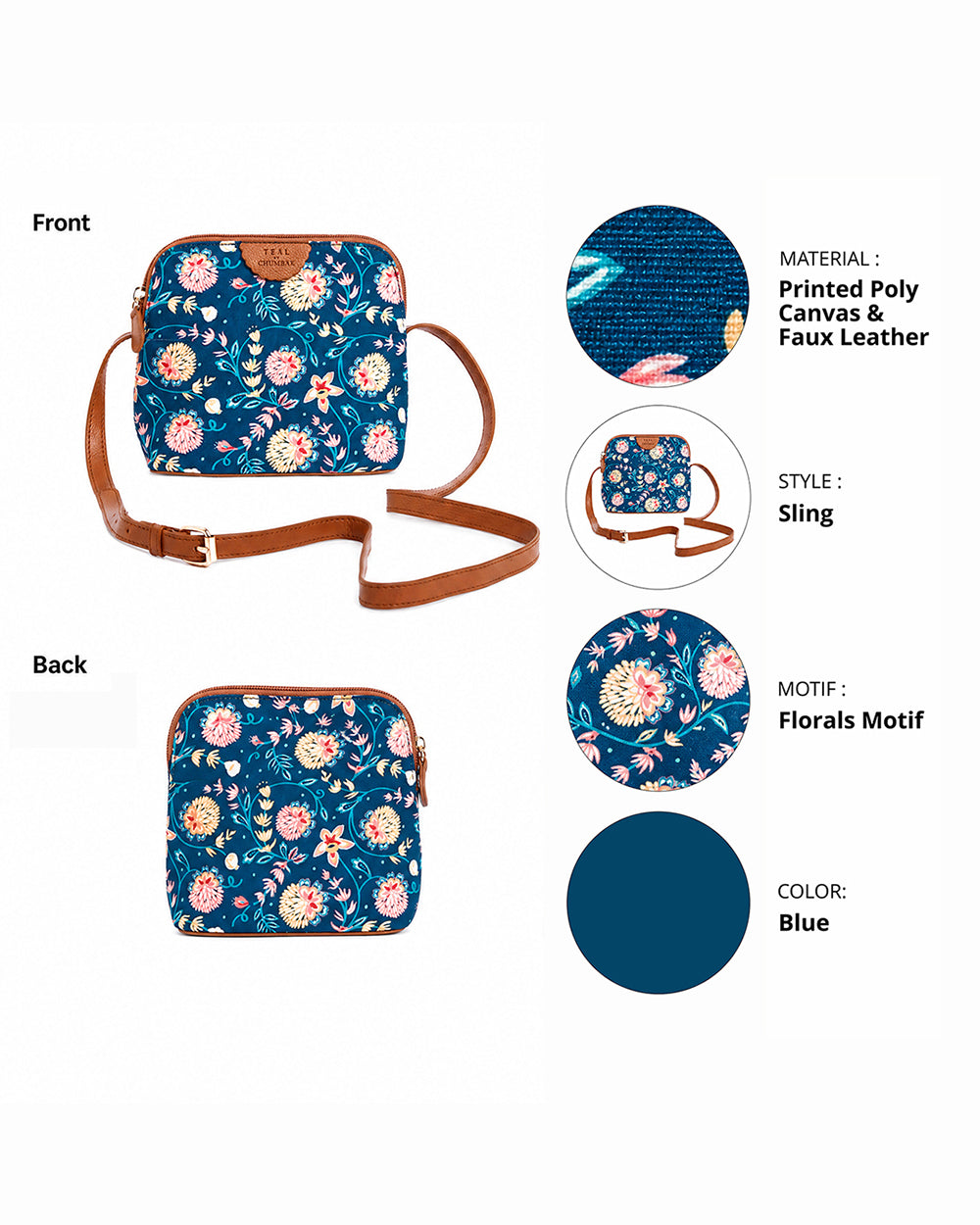 Teal by Chumbak Blue Bloom Sling Bag