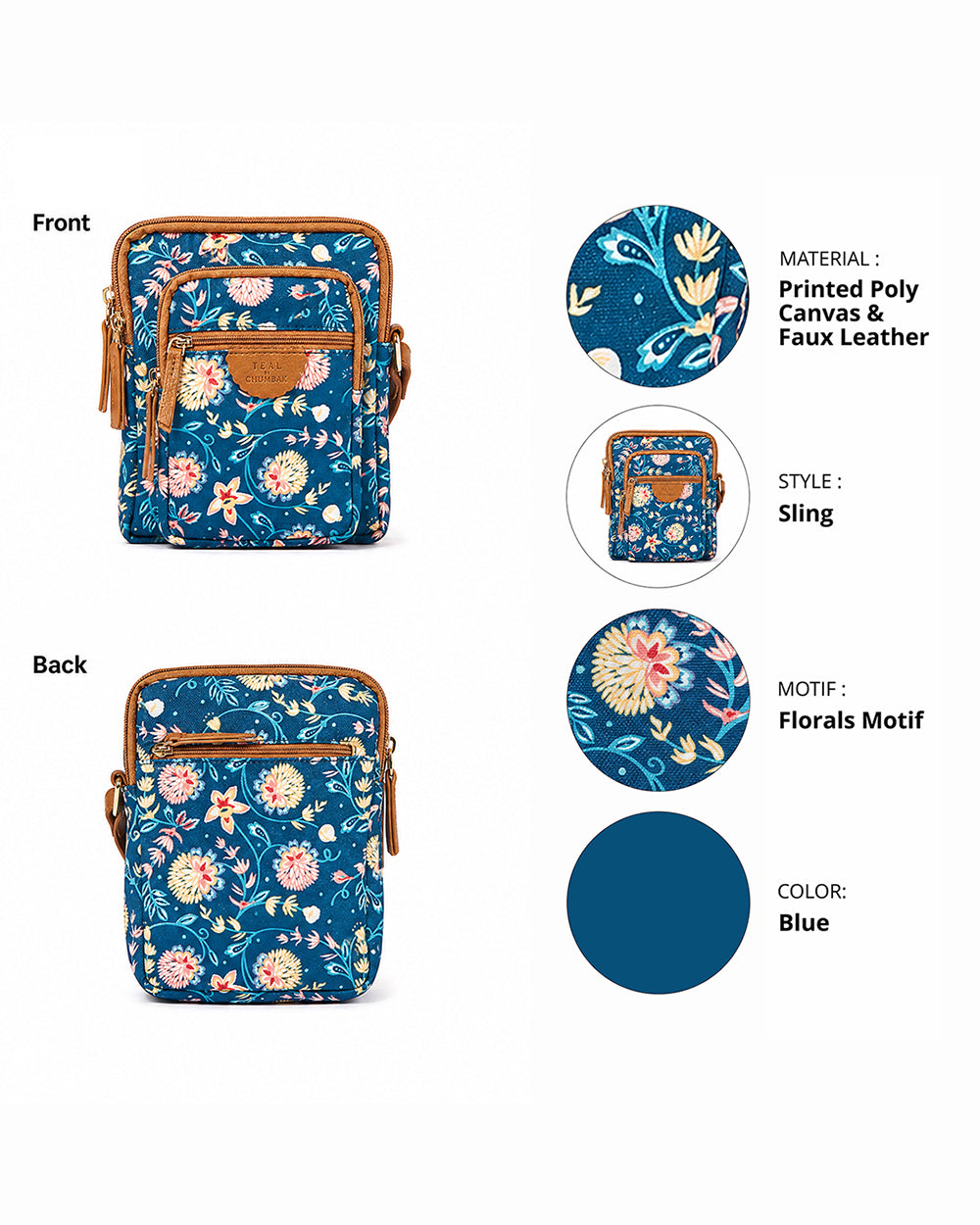 Teal by Chumbak Blue Bloom Wallet Sling Bag