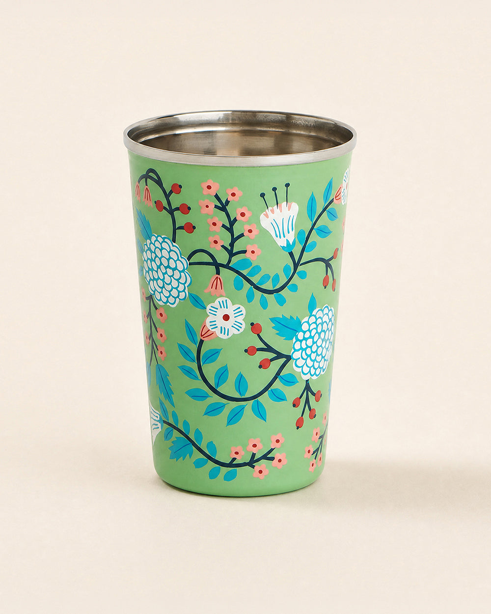 Green Floral Steel Tumbler Large