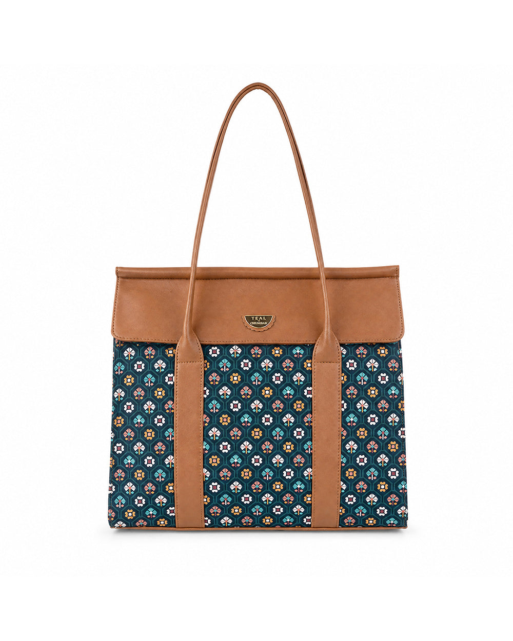 Teal by Chumbak Pixel Flower Flap Work Tote