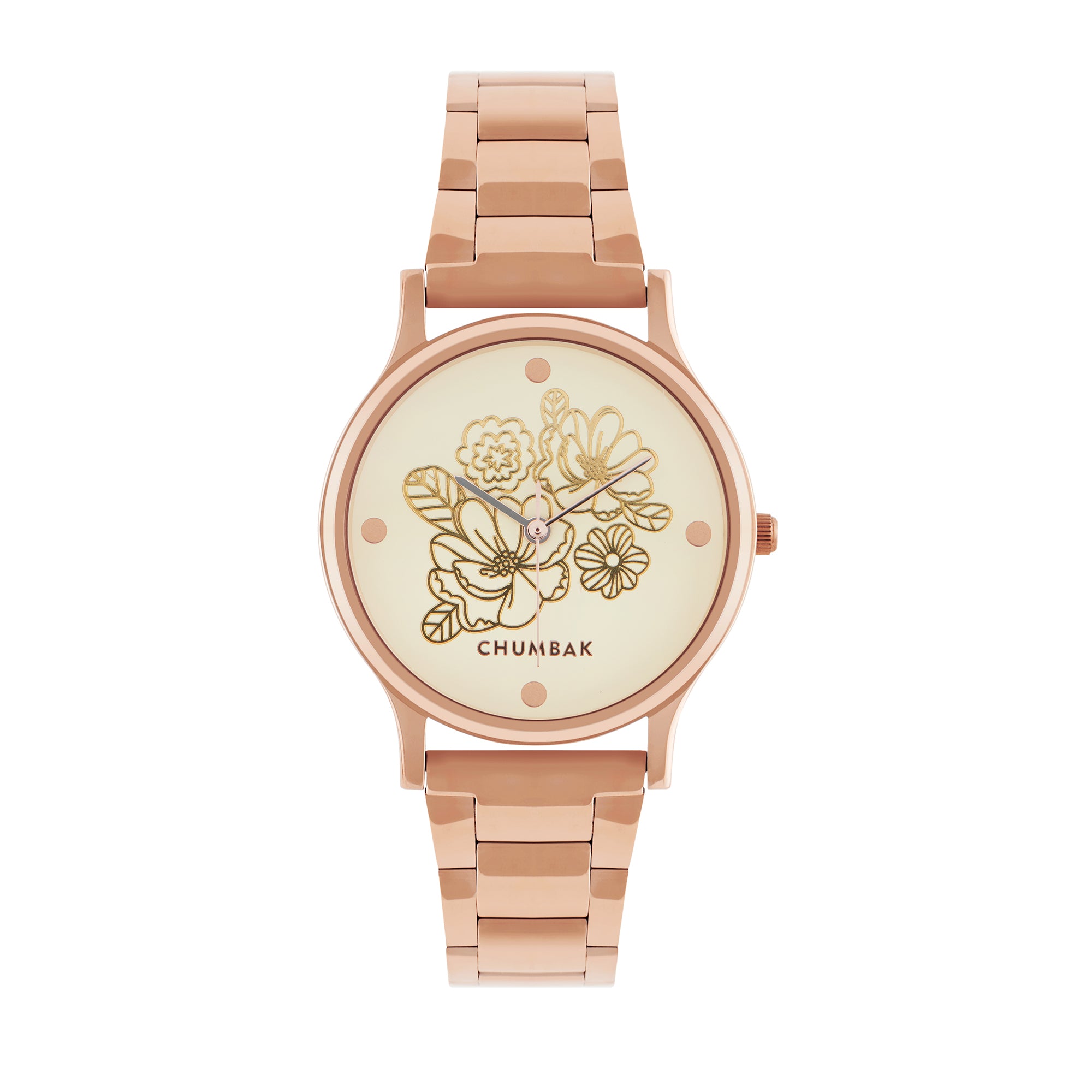 TEAL by Chumbak abstract Peacock Watch, Metal link Strap