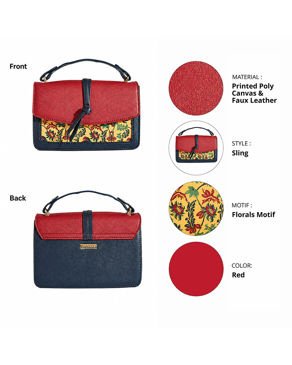 Vibrant Flowers Satchel Bag - Red