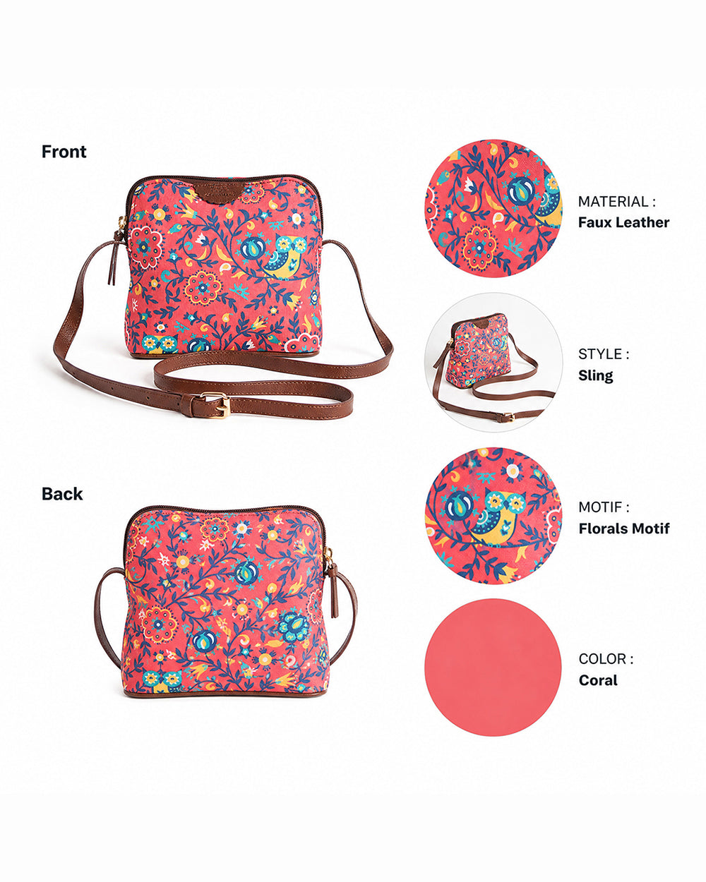 Teal By Chumbak Bukhara Blooms and Boons Sling Bag - Coral