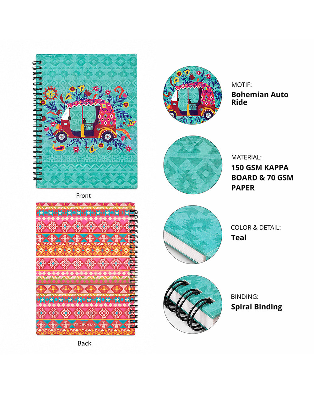 Bohemian Auto Ride Spiral Notebook