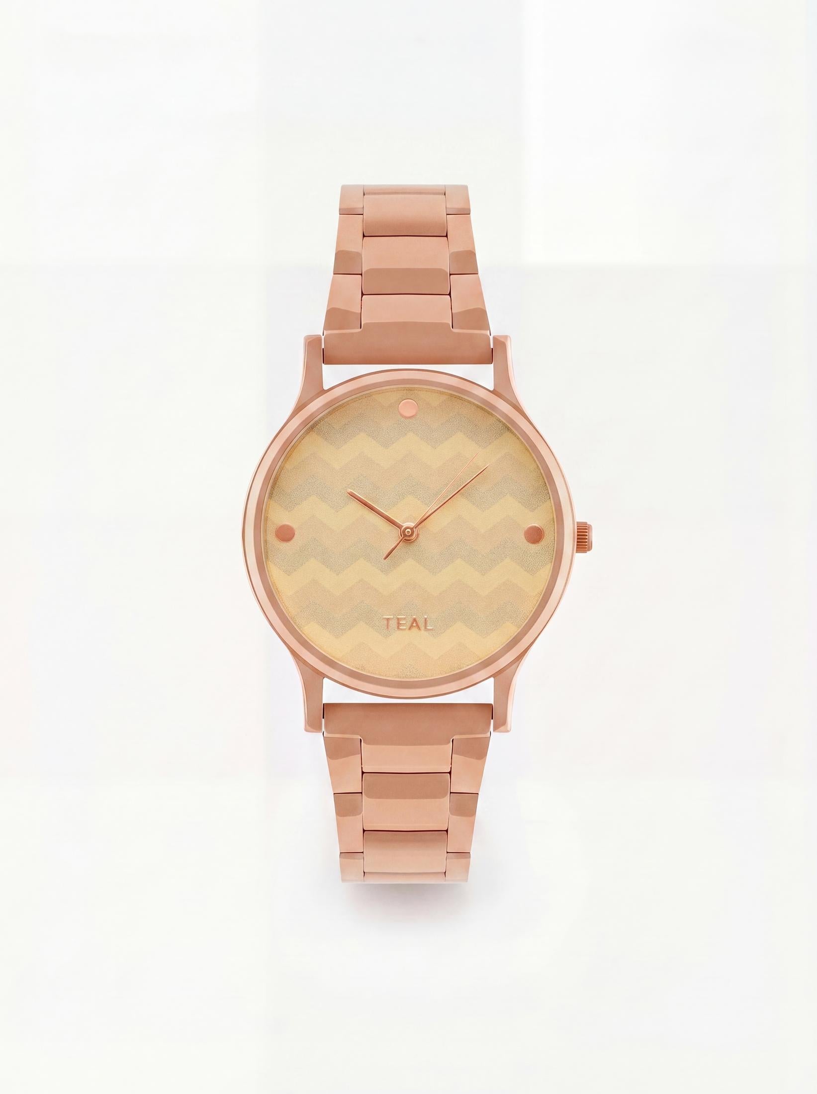 Teal by Chumbak Chevron Watch,Stainless Steel Link Strap