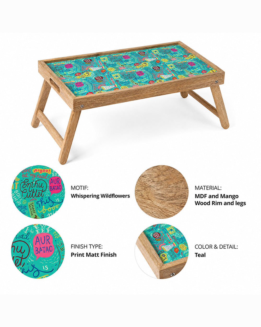 Things Indian Say Foldable Breakfast Tray- Teal
