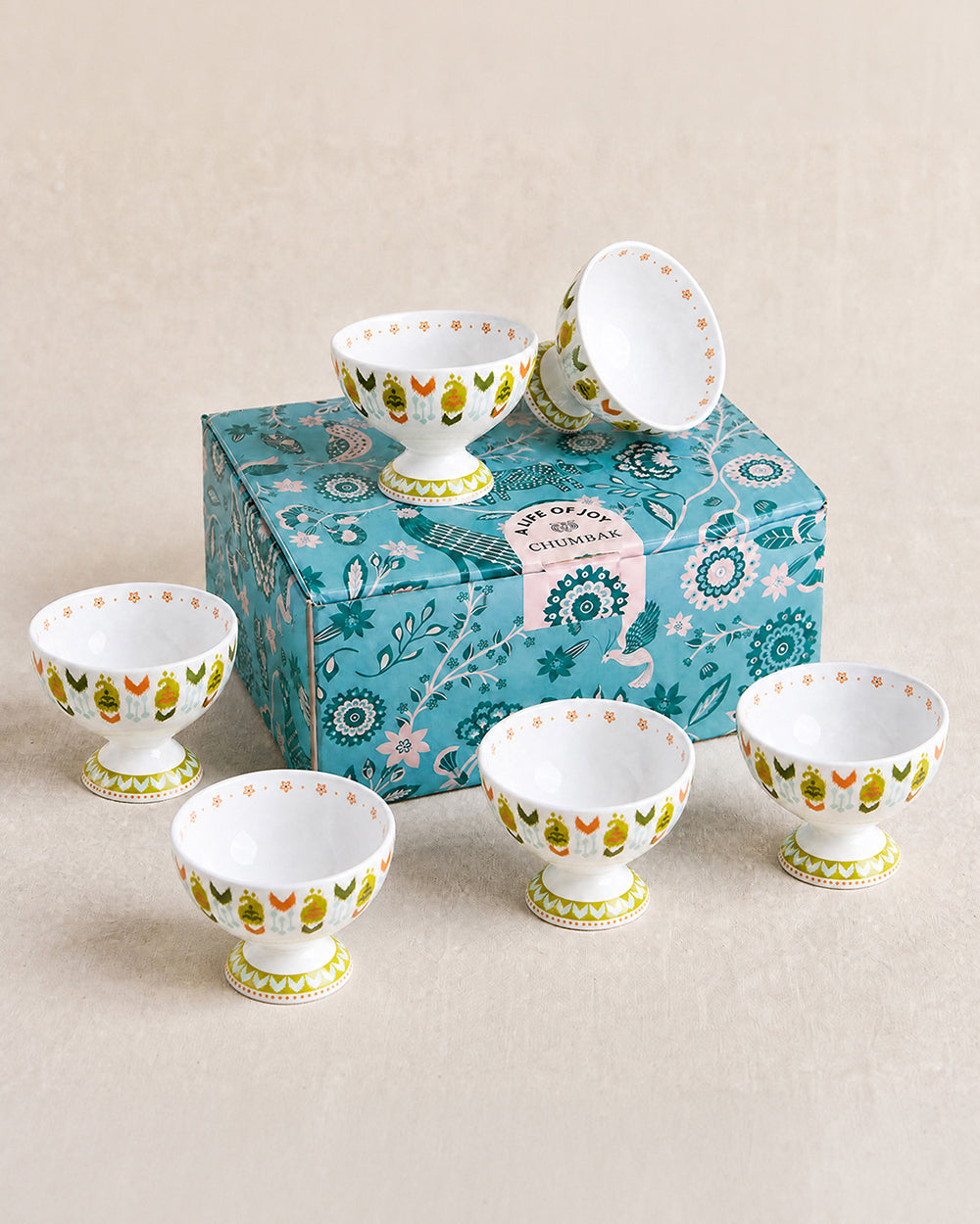 Ikat Paisley Dessert Bowls Gift Set - Set of 6, 160 ml