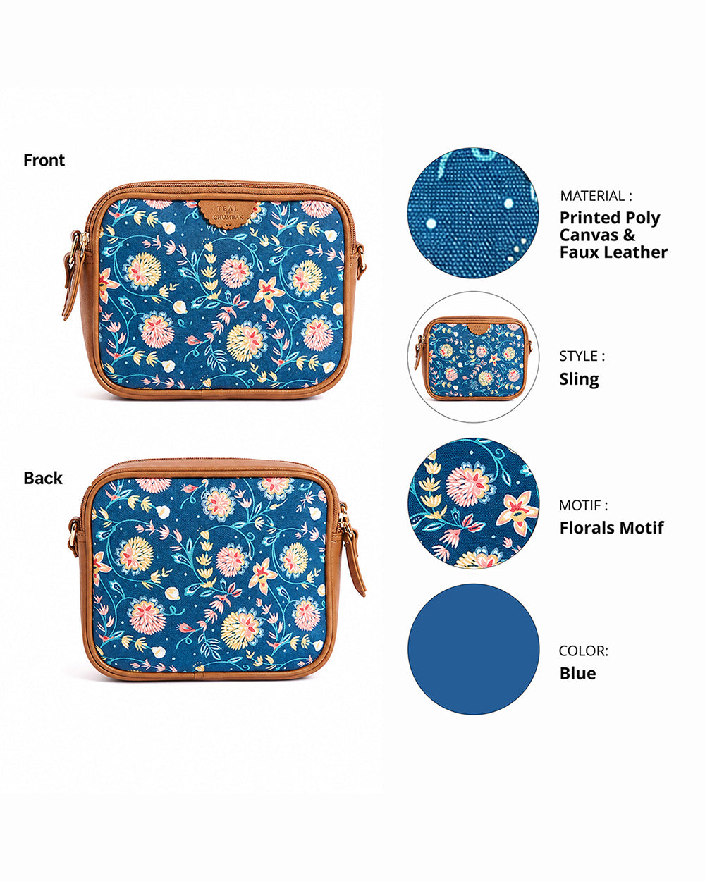 Teal by Chumbak Blue Bloom Box Sling Bag