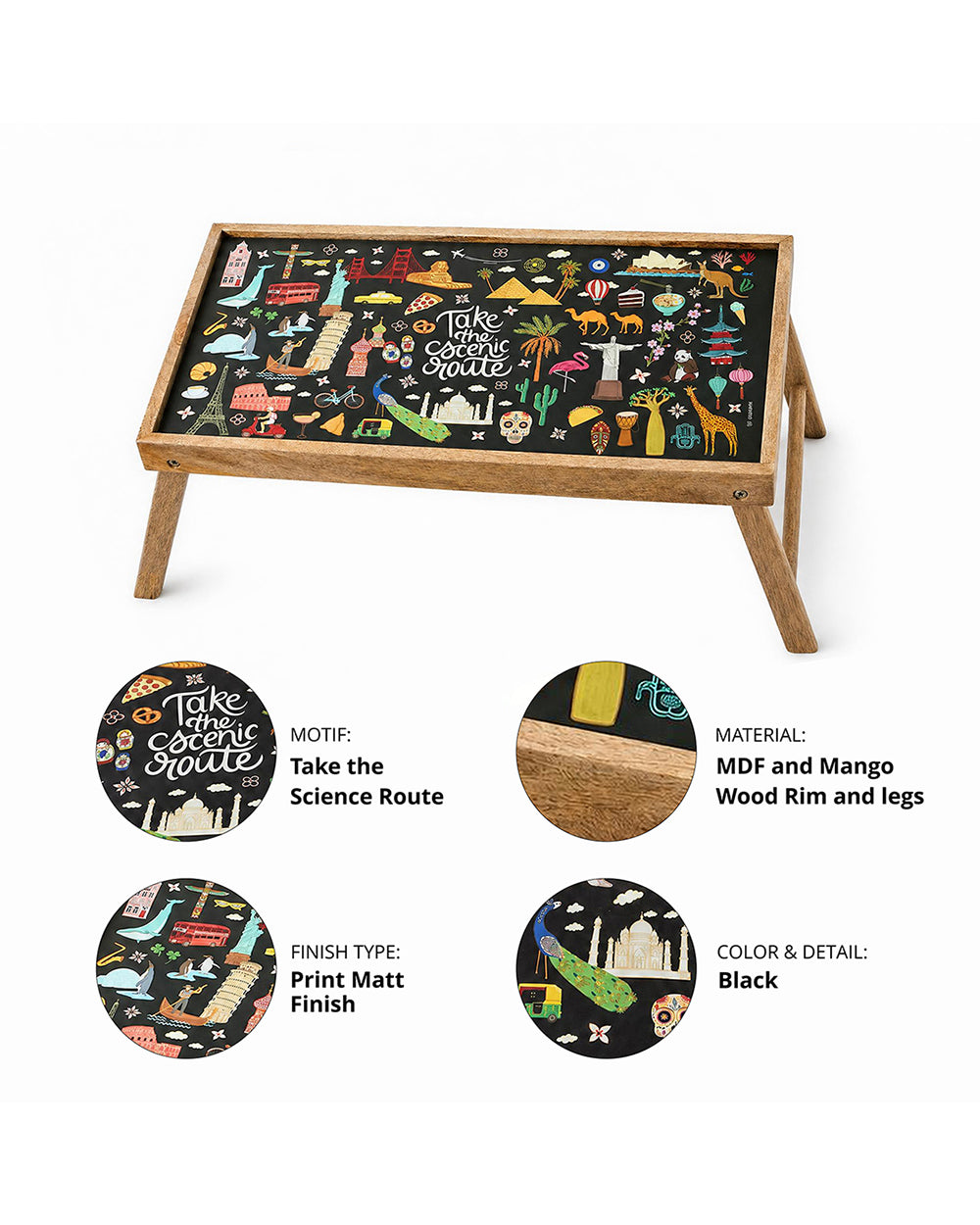 Take the Scenic Route Black Foldable Breakfast Tray