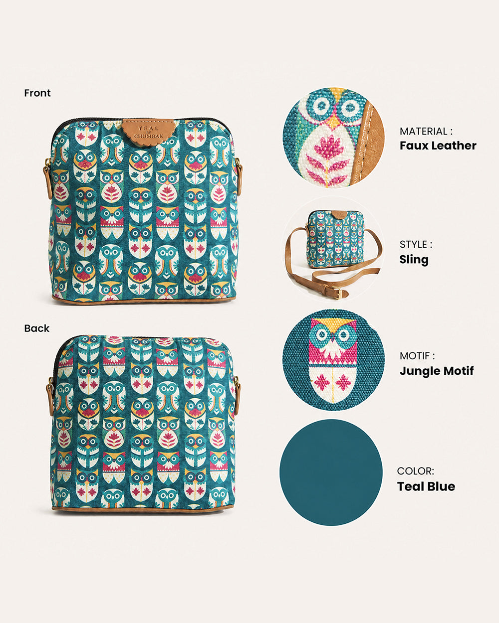 Teal By Chumbak Flower Owl Sling Bag - Teal