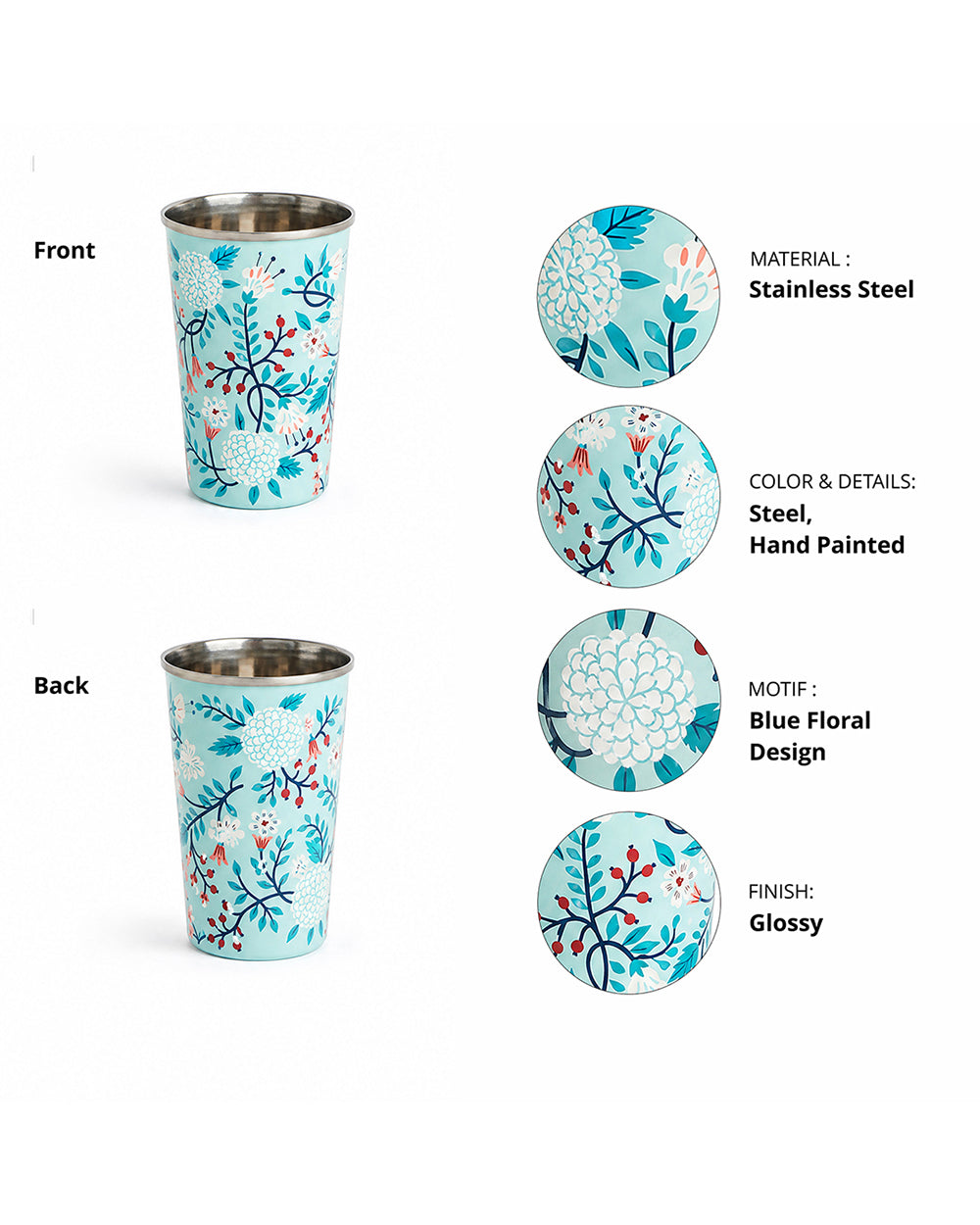 Blue Floral Steel Tumbler Large