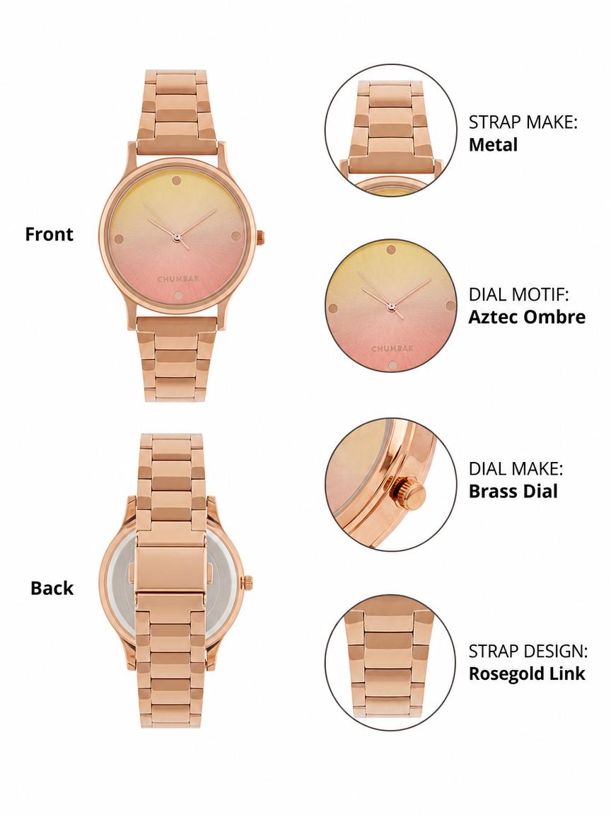 TEAL by Chumbak Sunset Ombre Watch, Metal link Strap