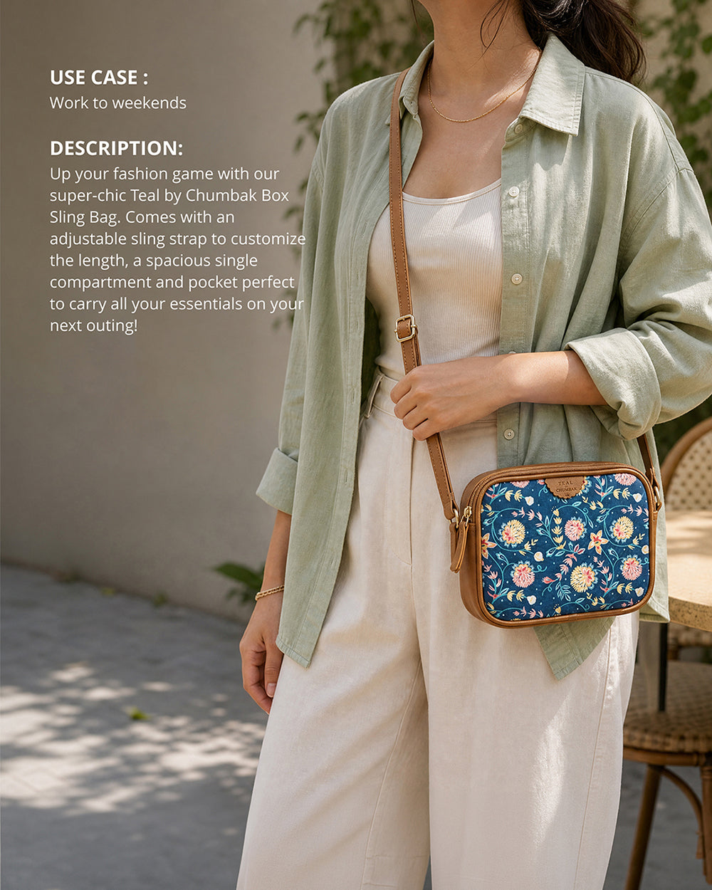Teal by Chumbak Blue Bloom Box Sling Bag