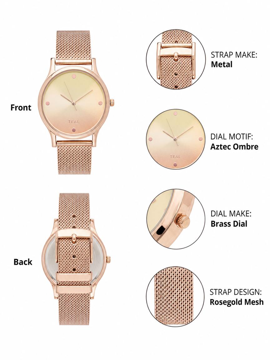 TEAL by Chumbak Sunset Ombre Watch, Metal Mesh Strap