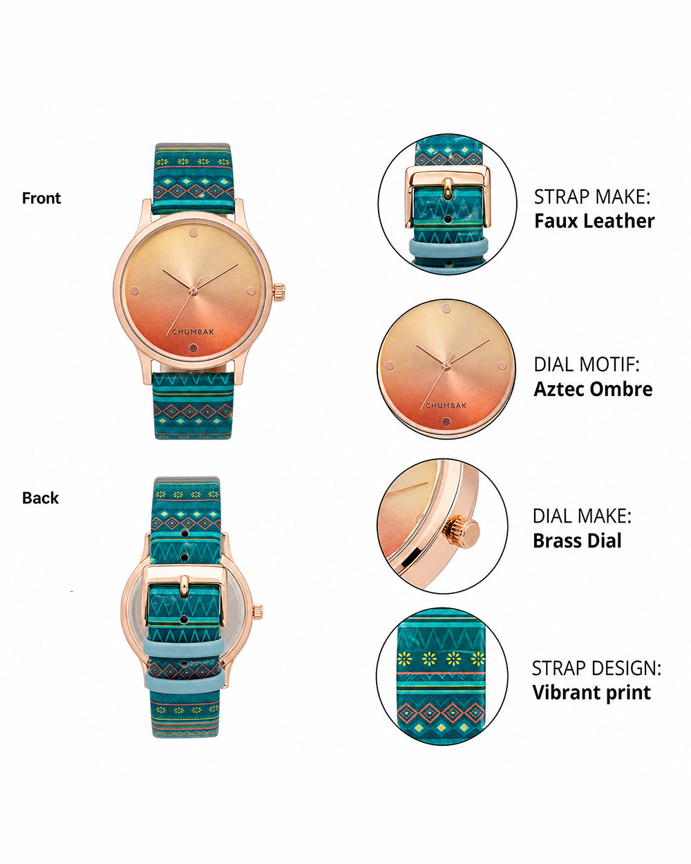 TEAL by Chumbak Ombre Aztec Watch Teal