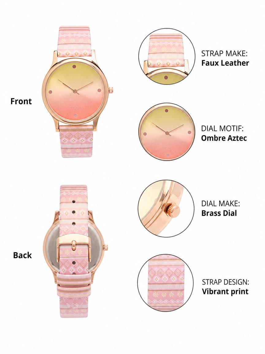 TEAL by Chumbak Ombre Aztec Watch-Peach
