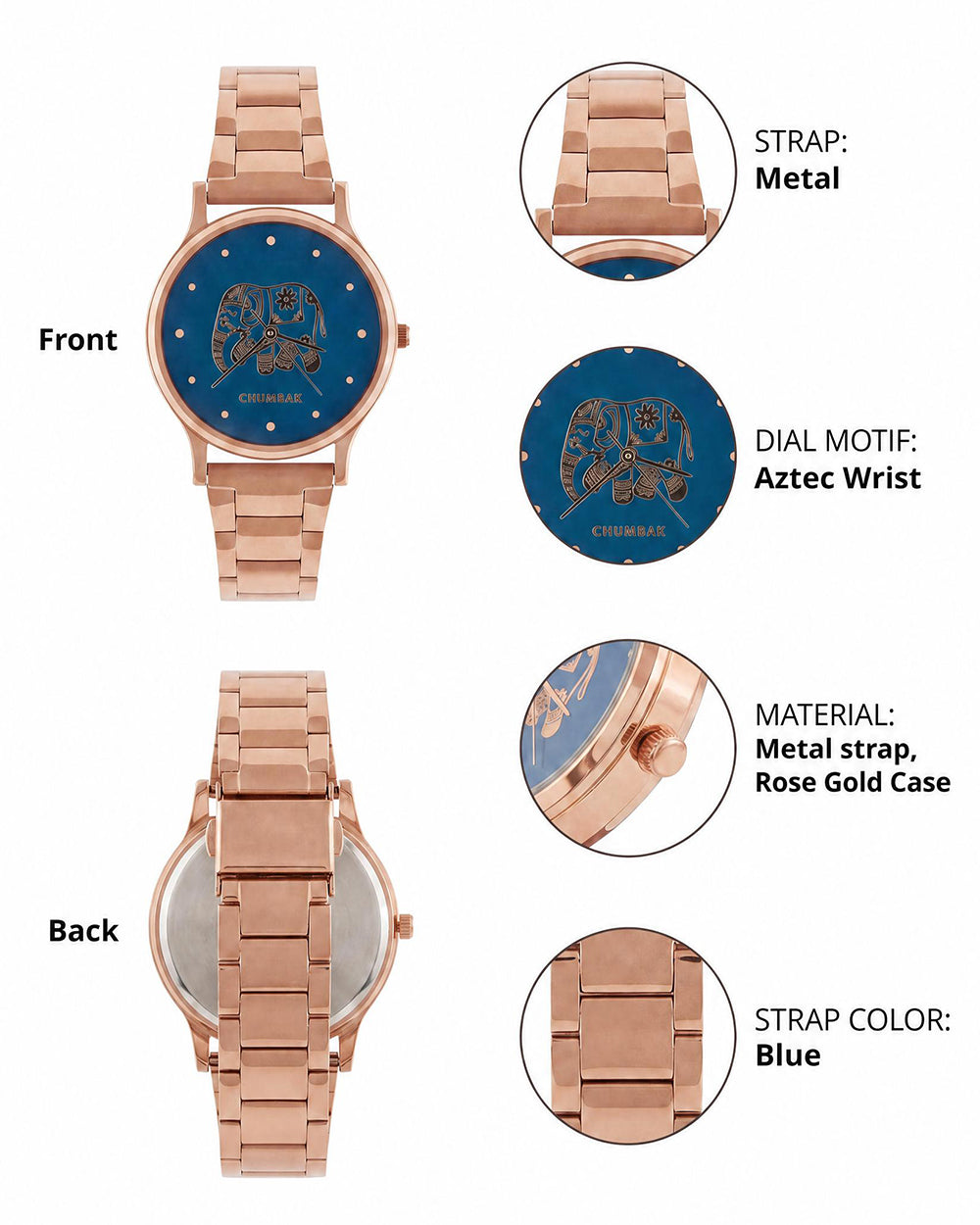 TEAL by Chumbak Carnival Elephant Watch,Metal link Strap