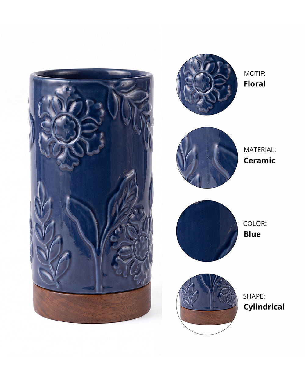Midnight Bloom Vase with Wooden Base | Forest Folklore