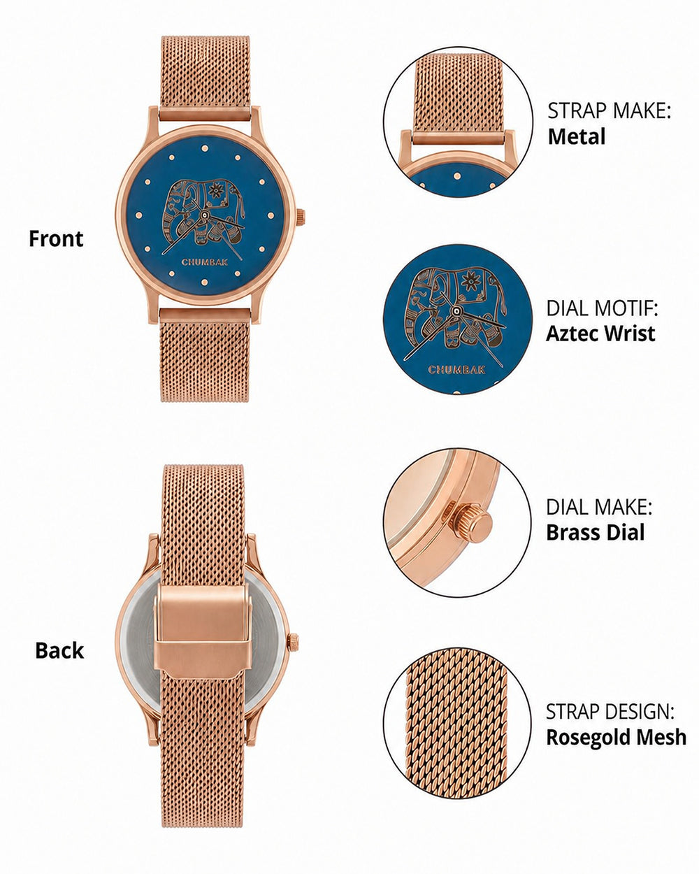 TEAL by Chumbak Carnival Elephant Watch,Metal Mesh Strap