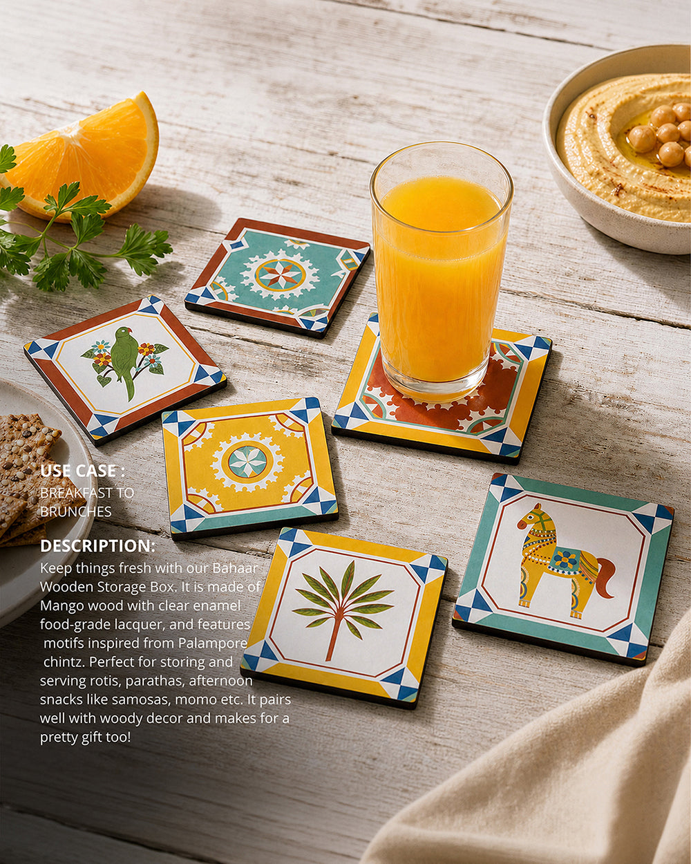 Karaikudi Tiles Coasters, Set of 6