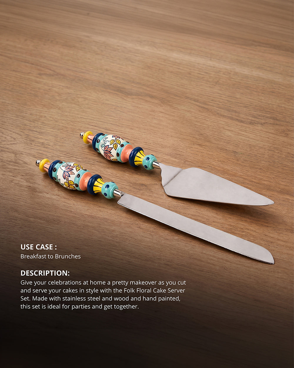 Folk Floral Cake Server Set- Blue