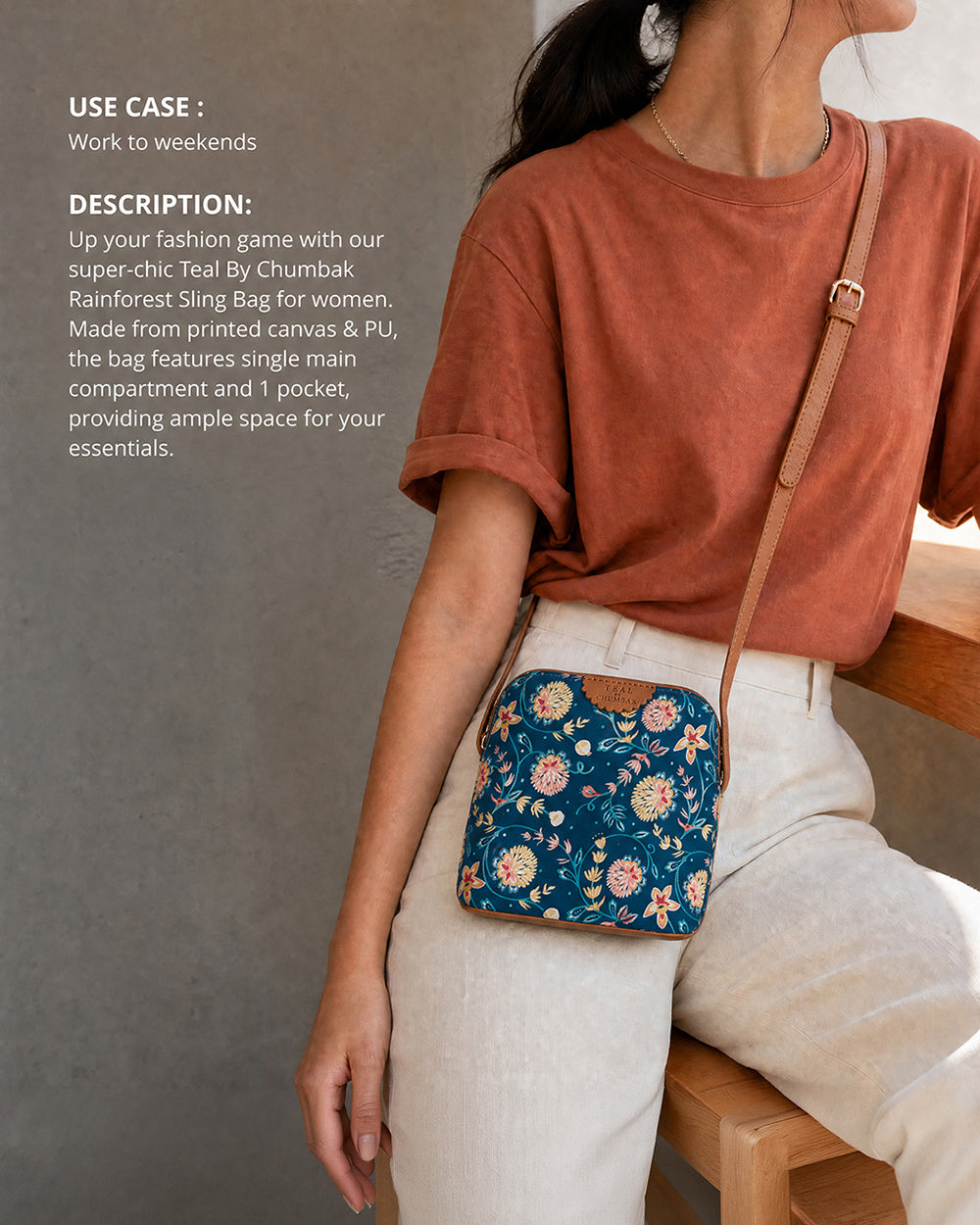 Teal by Chumbak Blue Bloom Sling Bag