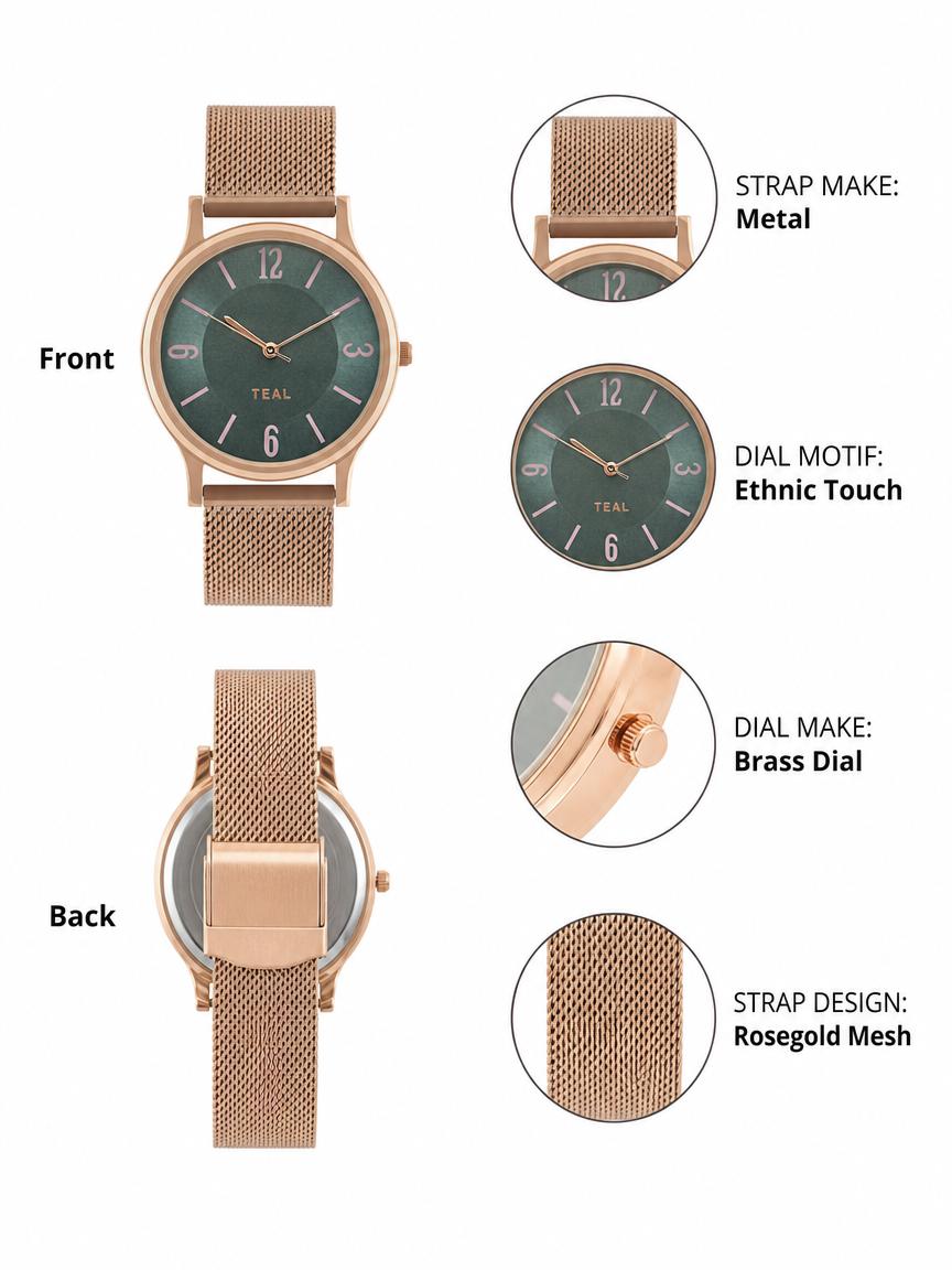 TEAL by Chumbak Forest Jade Watch, Metal Mesh Strap