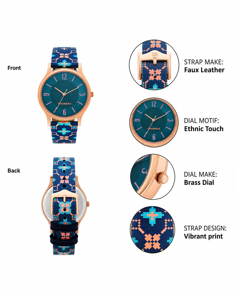 TEAL by Chumbak Ethnic Touch Printed Strap Wrist Watch