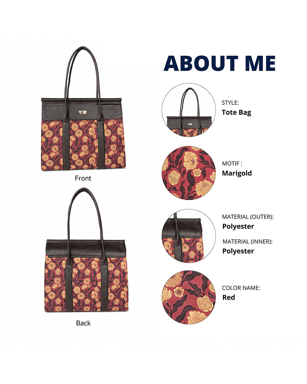 Teal by Chumbak Crimson Marigold Muse Flap Work Tote