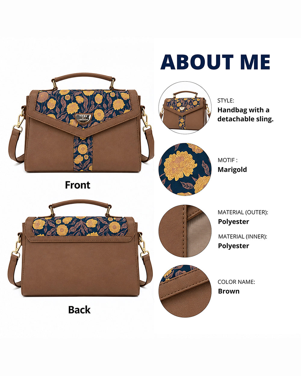 Teal by Chumbak Golden Marigold Muse Flap Handbag