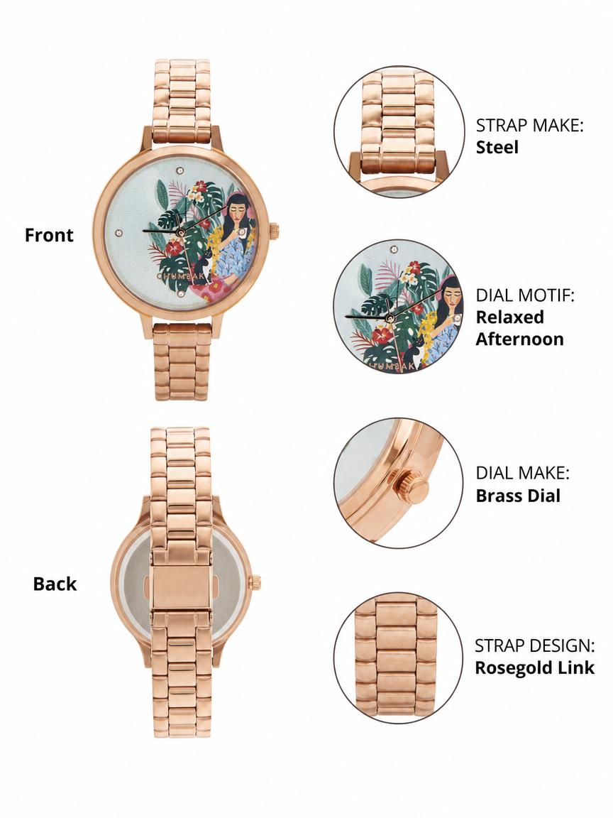 Teal by Chumbak Live Slow Watch,Stainless Steel Link Strap