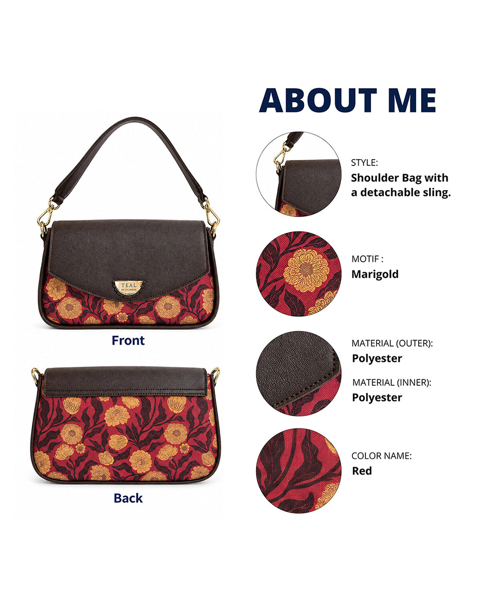 Teal by Chumbak Crimson Marigold Muse Shoulder Bag