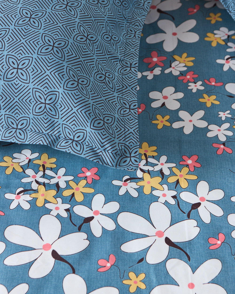Blue Bloom - Queen Size Bedsheet Polycotton