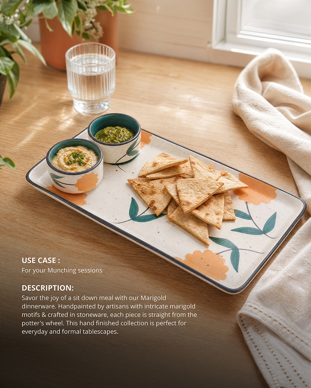 Marigold Chip & Dip Platter | Handpainted Stoneware