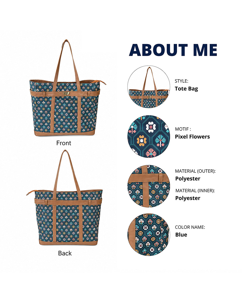 Teal by Chumbak Pixel Flower Laptop Tote
