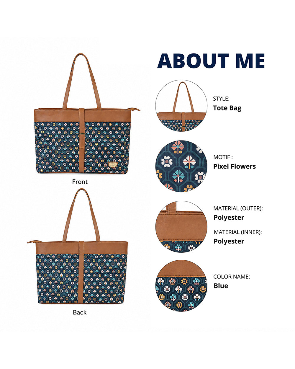Teal by Chumbak Pixel Bloom Work Tote